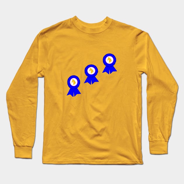 Blue Ribbons, Horse Races Long Sleeve T-Shirt by YudyisJudy